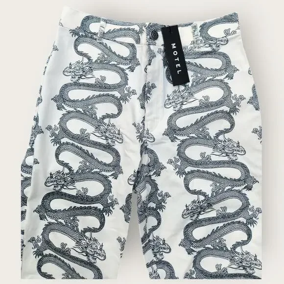 MOTEL ROCKS Zoven Trouser Womens S Dragon Rope White High Rise Pants lightweight - Picture 4 of 9